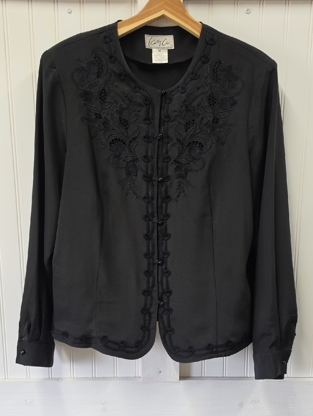 Western Vintage Kathy Che Black Embroidered Button Front Blouse Size 16